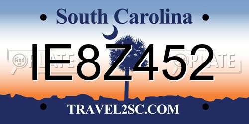 IE8Z452 South Carolina License Plate