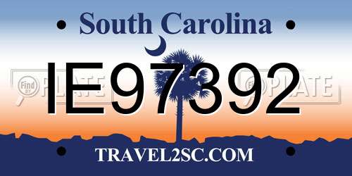 IE97392 South Carolina License Plate