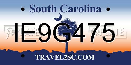 IE9G475 South Carolina License Plate