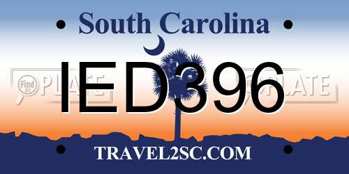 IED396 South Carolina License Plate