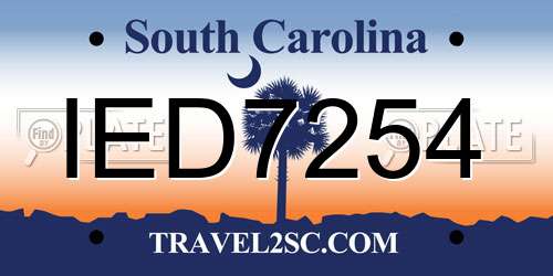 IED7254 South Carolina License Plate