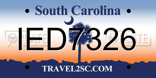IED7326 South Carolina License Plate