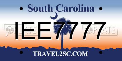 IEE7777 South Carolina License Plate