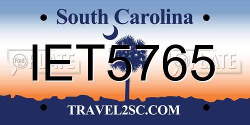 IET5765 South Carolina License Plate