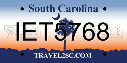 IET5768 South Carolina License Plate