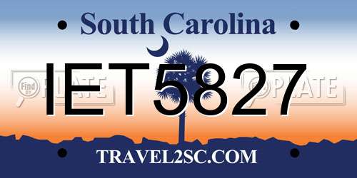 IET5827 South Carolina License Plate