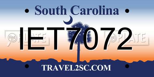 IET7072 South Carolina License Plate
