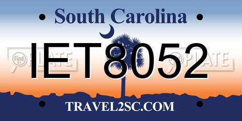 IET8052 South Carolina License Plate