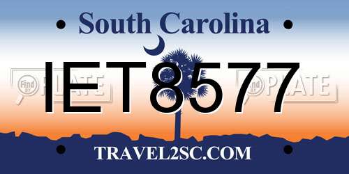 IET8577 South Carolina License Plate