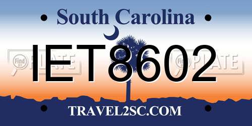IET8602 South Carolina License Plate