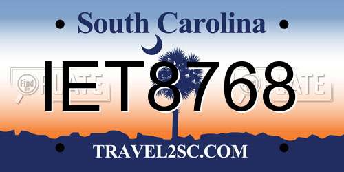 IET8768 South Carolina License Plate