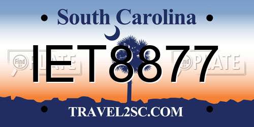 IET8877 South Carolina License Plate