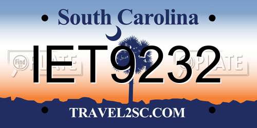 IET9232 South Carolina License Plate