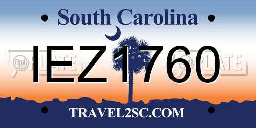 IEZ1760 South Carolina License Plate