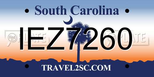 IEZ7260 South Carolina License Plate