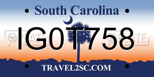 IG0T758 South Carolina License Plate