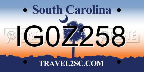 IG0Z258 South Carolina License Plate