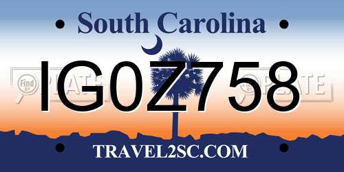 IG0Z758 South Carolina License Plate
