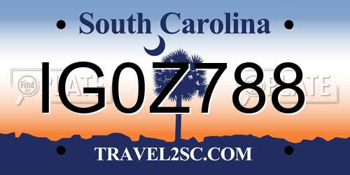 IG0Z788 South Carolina License Plate