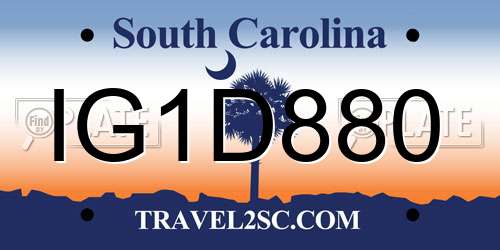 IG1D880 South Carolina License Plate