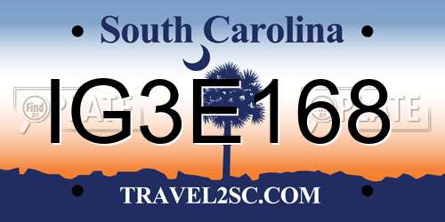 IG3E168 South Carolina License Plate