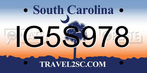 IG5S978 South Carolina License Plate