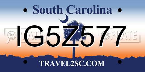 IG5Z577 South Carolina License Plate