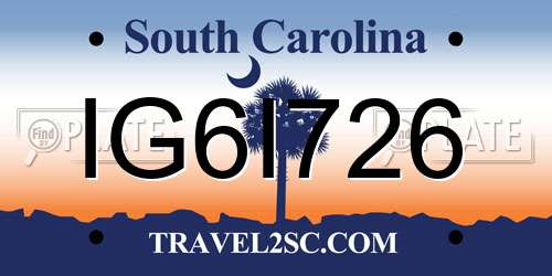 IG6I726 South Carolina License Plate
