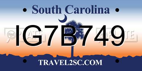 IG7B749 South Carolina License Plate