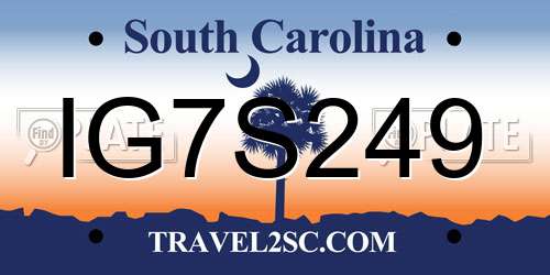 IG7S249 South Carolina License Plate