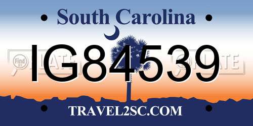 IG84539 South Carolina License Plate