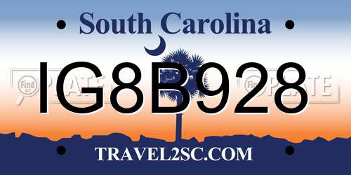 IG8B928 South Carolina License Plate