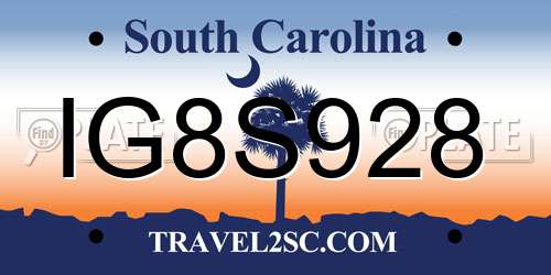 IG8S928 South Carolina License Plate