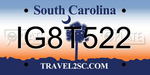 IG8T522 South Carolina License Plate