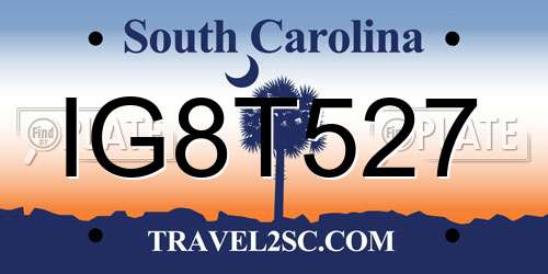 IG8T527 South Carolina License Plate