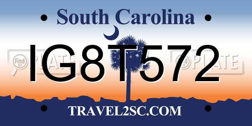 IG8T572 South Carolina License Plate