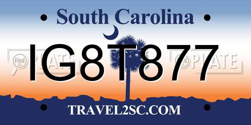 IG8T877 South Carolina License Plate