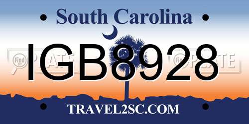 IGB8928 South Carolina License Plate