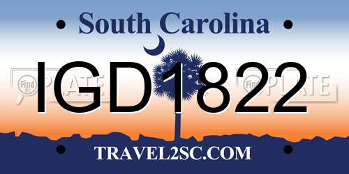 IGD1822 South Carolina License Plate