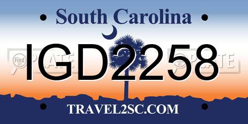 IGD2258 South Carolina License Plate