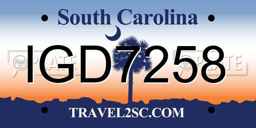 IGD7258 South Carolina License Plate