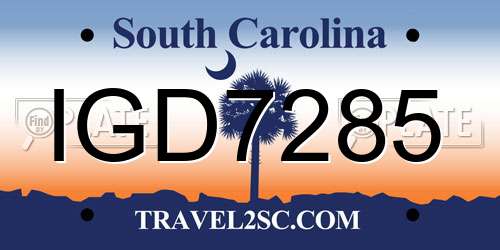 IGD7285 South Carolina License Plate