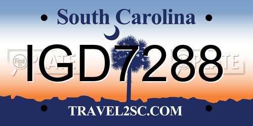 IGD7288 South Carolina License Plate