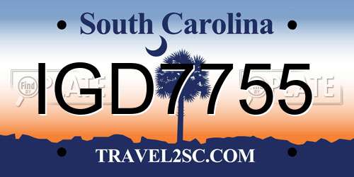 IGD7755 South Carolina License Plate
