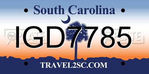 IGD7785 South Carolina License Plate