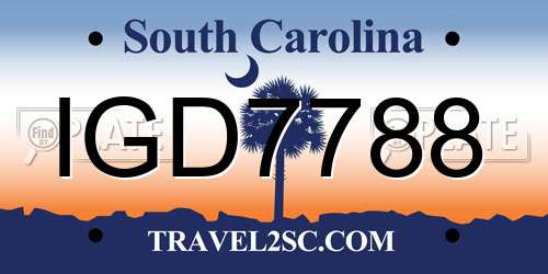 IGD7788 South Carolina License Plate