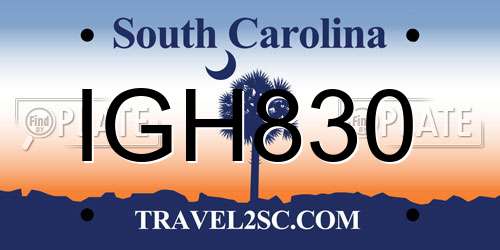 IGH830 South Carolina License Plate