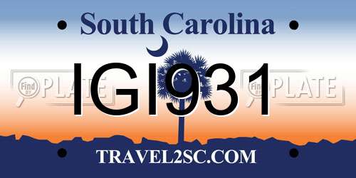 IGI931 South Carolina License Plate