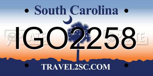 IGO2258 South Carolina License Plate