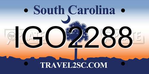 IGO2288 South Carolina License Plate